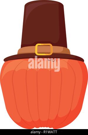 Pumkin mit pilgrin Hut mit weißem Hintergrund, Vector Illustration Stock Vektor