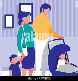 Eltern mit Kindern, Familie Beziehung avatar Generation und Lifestyle bunte Design Vector Illustration Stock Vektor