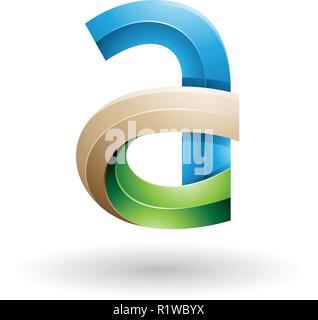 Vector Illustration in Blau und Beige 3d-Bold Curvy Brief einer isoliert auf weißem Hintergrund Stock Vektor