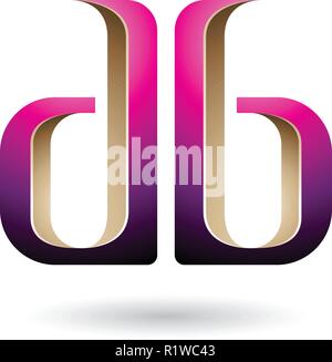 Vector Illustration von Beige und Magenta Doppelseitige D und B Buchstaben isoliert auf weißem Hintergrund Stock Vektor