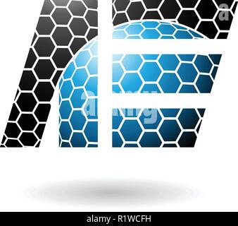 Vector Illustration von Schwarz und Blau zwei Buchstaben einer und mit Wabenmuster E isoliert auf weißem Hintergrund Stock Vektor
