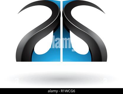 Vector Illustration von Schwarz und Blau glänzend Curvy geprägten Buchstaben A und G isoliert auf weißem Hintergrund Stock Vektor
