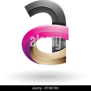 Vector Abbildung: Schwarz und Magenta 3d-Bold Curvy Brief einer isoliert auf weißem Hintergrund Stock Vektor