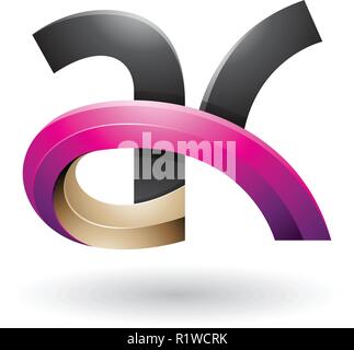 Vector Abbildung: Schwarz und Magenta 3d kühn geschwungenen Buchstaben A und K isoliert auf weißem Hintergrund Stock Vektor
