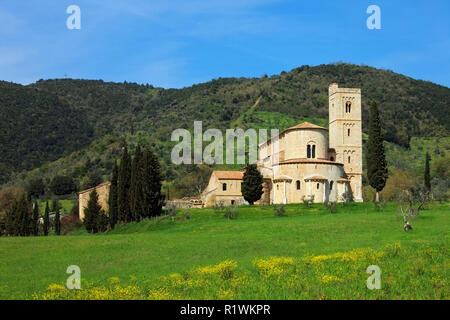 Abtei (St. Antimo Abbazia di Sant'Antimo), Benediktinerkloster, in der Nähe von Montalcino, Siena, Toskana, Italien, Europa Stockfoto