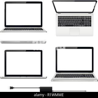 Der Vektor Laptops mit leerer Bildschirm in verschiedenen Positionen Stock Vektor