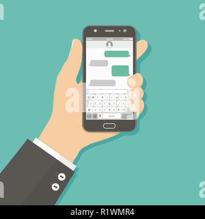 Hand Smartphone mit Messaging SMS-App Stock Vektor