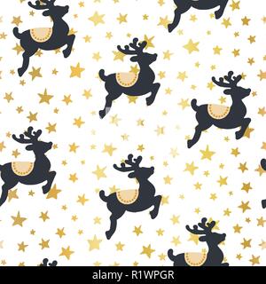 Weihnachten vector pattern Rentiere und goldenen Sternen Stock Vektor