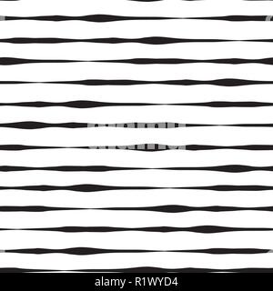 Schwarz und Weiß nahtlose Vektor Hintergrund. Schwarze Hand gezeichnet horizontale Striche in den Zeilen auf weißem Hintergrund. Wellenförmige doodle Linien. Strukturierte monochrome Hintergrund. Abstrakte geometrische Linien Hintergrund. Stock Vektor