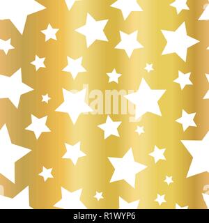 Glänzendes Gold Folie Sterne nahtlose Vektor Muster. Golden Star Formen auf weißem Hintergrund. Gold Nachthimmel. Elegante und extravagantes Design für Web Banner, digitales Papier, Geschenkpapier, Karte, Geburtstag, Hochzeit, Party Stock Vektor