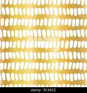 Gold Folie Streifen nahtlose Vektor Muster. Vertikale weiße Striche in horizontalen Zeilen auf goldenem Hintergrund. Elegantes Design für digitale Papier, Web Banner, Hochzeit, Party, Geburtstagsfeier einladen Stock Vektor