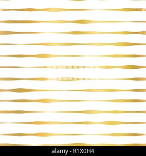 Goldfolie hand horizontale Linien nahtlose Vektor Muster gezeichnet. Golden wellig unregelmäßige Streifen auf weißem Hintergrund. Elegantes Design für digitale Papier, Banner, Hochzeit, Party, Geburtstag, Laden, Geschenk Verpackungen Stock Vektor