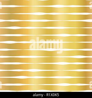 Goldfolie hand horizontale Linien nahtlose Vektor Muster gezeichnet. Weiß gewellt unregelmäßige Streifen auf goldenem Hintergrund. Elegantes Design für digitale Papier, Banner, Hochzeit, Party, Geburtstag, Laden, Geschenkpapier Stock Vektor