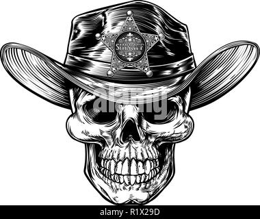 Vintage Style Schädel Sheriff Stock Vektor