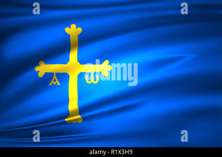 Asturien 3D wehende Flagge Abbildung. Textur kann als Hintergrund verwendet werden. Stockfoto