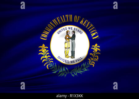 Kentucky 3D wehende Flagge Abbildung. Textur kann als Hintergrund verwendet werden. Stockfoto