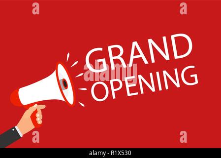 Megafon mit Sprechblase. Eröffnung Konzept. Vector Illustration Stock Vektor