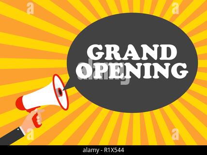 Megafon mit Sprechblase. Eröffnung Konzept. Vector Illustration Stock Vektor