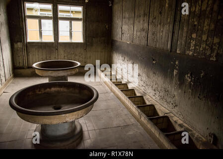 Ns-Konzentrationslager in Deutschland. Innenraum des Lagers Sachsenhausen. Stockfoto