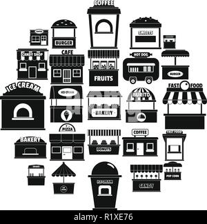 Street Food kiosk Symbole gesetzt. Einfache Abbildung: 25 Street Food kiosk Vector Icons für Web Stock Vektor