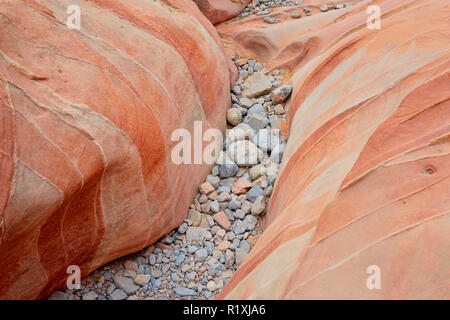 Verwitterter Sandsteine in einem Slot Canyon entlang der weißen Kuppeln Trail, Valley of Fire State Park, Nevada, USA Stockfoto