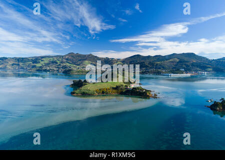 Quarantäne Insel und Otago Harbour, Dunedin, Otago, Südinsel, Neuseeland Stockfoto