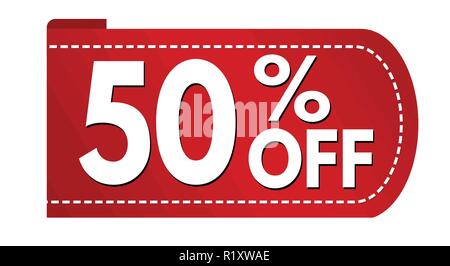 Angebot 50% Rabatt Banner Design auf weißem Hintergrund, Vector Illustration Stock Vektor
