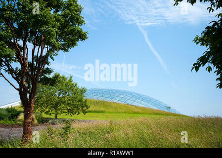 Dome Glas dach der Großen Gewächshaus des Nationalen Botanischen Garten von Wales, in Carmarthenshire, Großbritannien Stockfoto