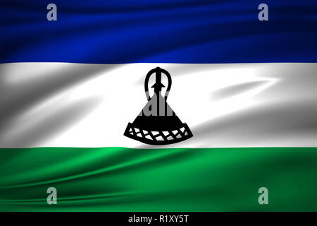 Lesotho 3D wehende Flagge Abbildung. Textur kann als Hintergrund verwendet werden. Stockfoto