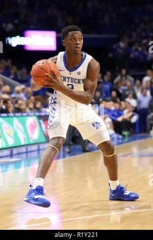Lexington, Kentucky, USA. 14 Nov, 2018. Die Kentucky Ashton Hagans sieht während der NCAA Basketball Spiel zwischen den Kentucky Wildkatzen und der North Dakota Kampf gegen die Falken an der Rupp Arena in Lexington, Kentucky. Kevin Schultz/CSM/Alamy leben Nachrichten Stockfoto