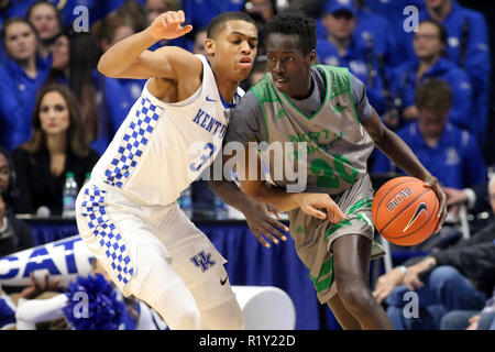 Lexington, Kentucky, USA. 14 Nov, 2018. Die Kentucky Keldon Johnson verteidigt gegen North Dakota von Jal Bijek während ein NCAA Basketball Spiel zwischen den Kentucky Wildkatzen und der North Dakota Kampf gegen die Falken an der Rupp Arena in Lexington, Kentucky. Kevin Schultz/CSM/Alamy leben Nachrichten Stockfoto
