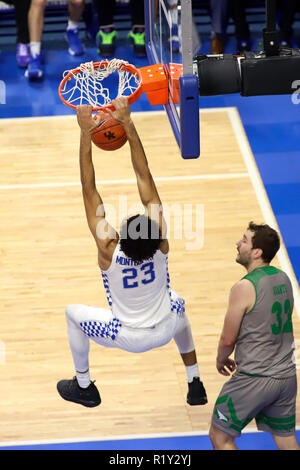 Lexington, Kentucky, USA. 14 Nov, 2018. Die Kentucky EJ Montgomery dunks der Kugel während ein NCAA Basketball Spiel zwischen den Kentucky Wildkatzen und der North Dakota Kampf gegen die Falken an der Rupp Arena in Lexington, Kentucky. Kevin Schultz/CSM/Alamy leben Nachrichten Stockfoto