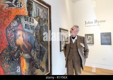 Edinburgh, Großbritannien. 15. Nov 2018. In diesem Winter eine Ausstellung von neuen Gemälde, Zeichnungen und Drucke durch eine von Schottlands berühmtesten Künstler, John Byrne RSA, zu sehen in der Galerie. Byrne's eigenwilligen Stil hat ihn in den letzten Jahren erhebliche Bekanntheit gebracht. Titel Rogues' Gallery präsentiert die Ausstellung eine Besetzung von Motley Zeichen, aus Erinnerungen von Byrne's Kindheit aufgewachsen in Paisley mit seinem riesigen Phantasie kombiniert. Die Ausstellung wird am 17. November 2018 Credit: Rich Dyson/Alamy leben Nachrichten Stockfoto