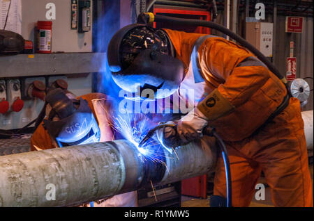 Pipeline Schweißer Stockfoto