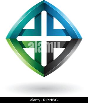 Vector Abbildung: Schwarz Grün und Blau schräg Diamond Form isoliert auf weißem Hintergrund Stock Vektor