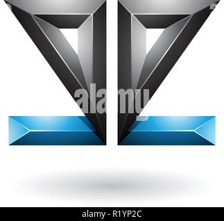 Vector Illustration von blauen und schwarzen geometrischen 3D-Zweiseitig geprägte Buchstaben E isoliert auf weißem Hintergrund Stock Vektor