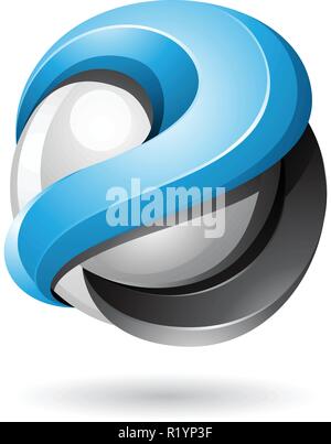 Vector Illustration von Blau und Schwarz Fett metallisch glänzend 3d Kugel isoliert auf weißem Hintergrund Stock Vektor