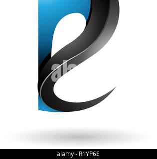 Vector Illustration von Blau und Schwarz glänzend Curvy geprägten Buchstaben E isoliert auf weißem Hintergrund Stock Vektor