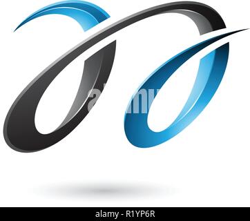 Vector Illustration von Blau und Schwarz glänzend mit zwei Buchstaben auf weißem Hintergrund Stock Vektor