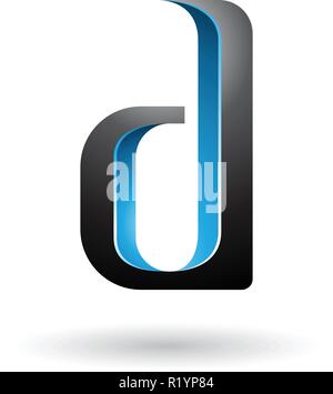 Vector Illustration von Blau und schwarz schattierte Buchstaben D isoliert auf weißem Hintergrund Stock Vektor
