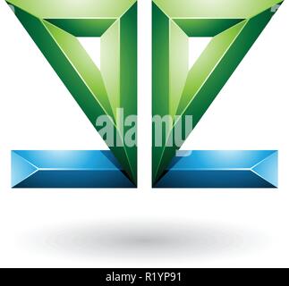 Vector Illustration von blauen und grünen geometrischen 3D-Zweiseitig geprägte Buchstaben E isoliert auf weißem Hintergrund Stock Vektor