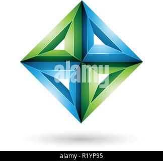 Vector Illustration von blauen und grünen geometrischen 3D-Prägung Diamant Form isoliert auf weißem Hintergrund Stock Vektor