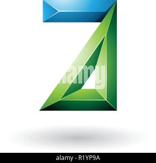 Vector Illustration von blauen und grünen geometrischen 3D-geprägte Brief einer isoliert auf weißem Hintergrund Stock Vektor
