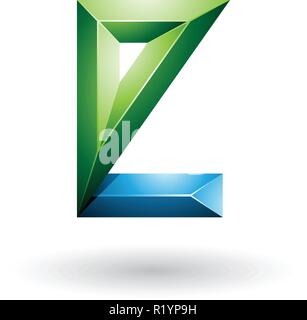 Vector Illustration von blauen und grünen geometrischen 3D-geprägten Buchstaben E isoliert auf weißem Hintergrund Stock Vektor