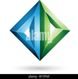 Vector Illustration von blauen und grünen geometrischen 3D-geprägte Dreieck Diamond Form isoliert auf weißem Hintergrund Stock Vektor