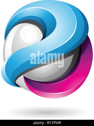 Vector Illustration von Blau und Magenta Fett metallisch glänzend 3d Kugel isoliert auf weißem Hintergrund Stock Vektor
