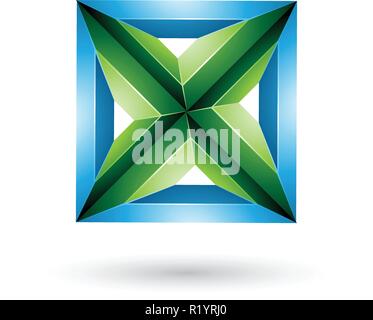 Vector Illustration von Grünen und Blauen geometrischen 3D-geprägte Dreieck Diamond X-Form isoliert auf weißem Hintergrund Stock Vektor