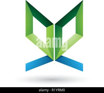 Vector Illustration von Grün und Blau Doppelseitige Schmetterling Wie Buchstabe E auf weißem Hintergrund Stock Vektor