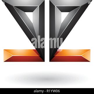 Vector Illustration von Orange und Schwarz geometrischen 3D-Zweiseitig geprägte Buchstabe E auf weißem Hintergrund Stock Vektor