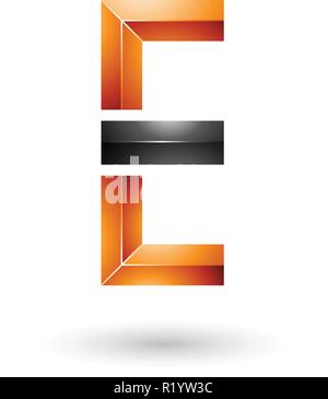Vector Illustration von Orange und Schwarz Geometrische glänzend Buchstaben E isoliert auf weißem Hintergrund Stock Vektor